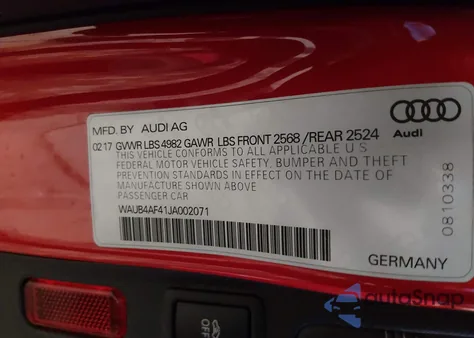 2018 Audi S4 3.0T Premium Plus из США, поврежденный, VIN WAUB4AF41JA002071